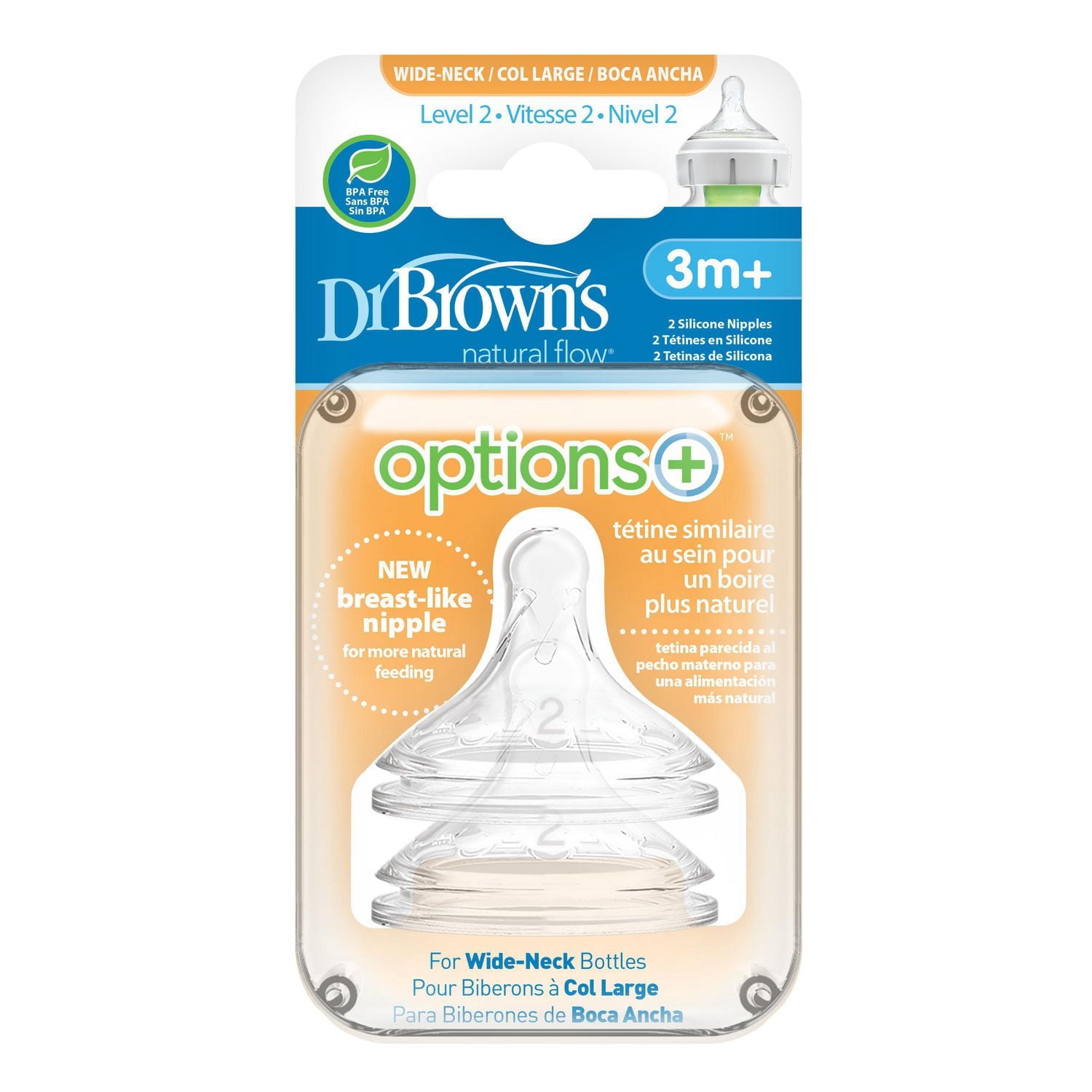 Tétines en silicone deux packet en Col large de Dr. Brown's Natural Flow Options+ vitesse 2