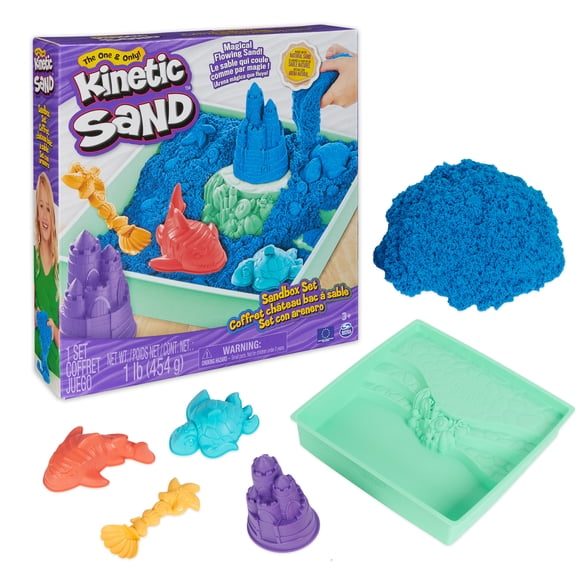Kinetic Sand Sandbox Set with Blue Sand, Tools & Storage