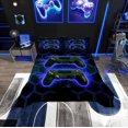 thumbnail image 1 of Erosebridal Kids Gamer Coverlet Set Queen, Neon Gradient Gamepad Bedding Set, Navy Blue Honeycomb Decor, Microfiber 3 Pieces, 1 of 5