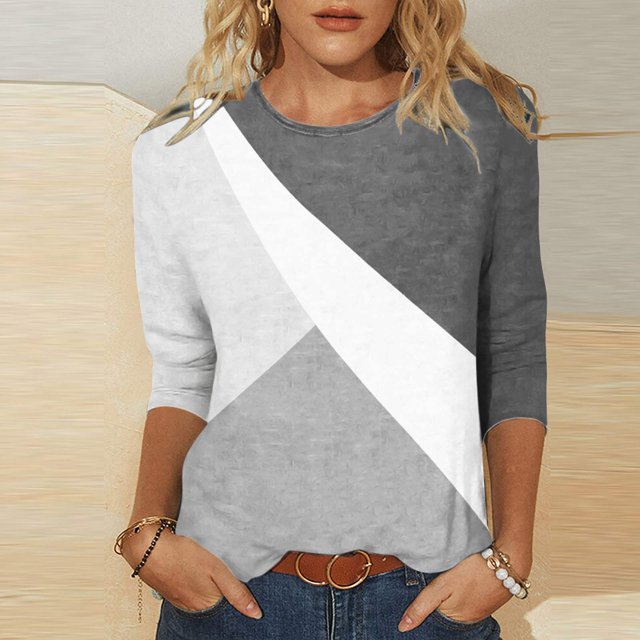 TIMIFIS T-Shirts Décontractés pour Femmes Manches 3/4 à Blocs de Couleur Hauts Mignons Blouses Confortables Automne