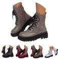thumbnail image 1 of Pandaie Rhinestone Combat Boots Women Military Motorcycle Riding Booties Platform Lace up Chunky Heel Ankle Boots Black 8.5, 1 of 8