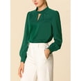 thumbnail image 2 of INSPIRE CHIC Women's Keyhole Stand Collar Pleated Back Button Blouse Tops, 2 of 6