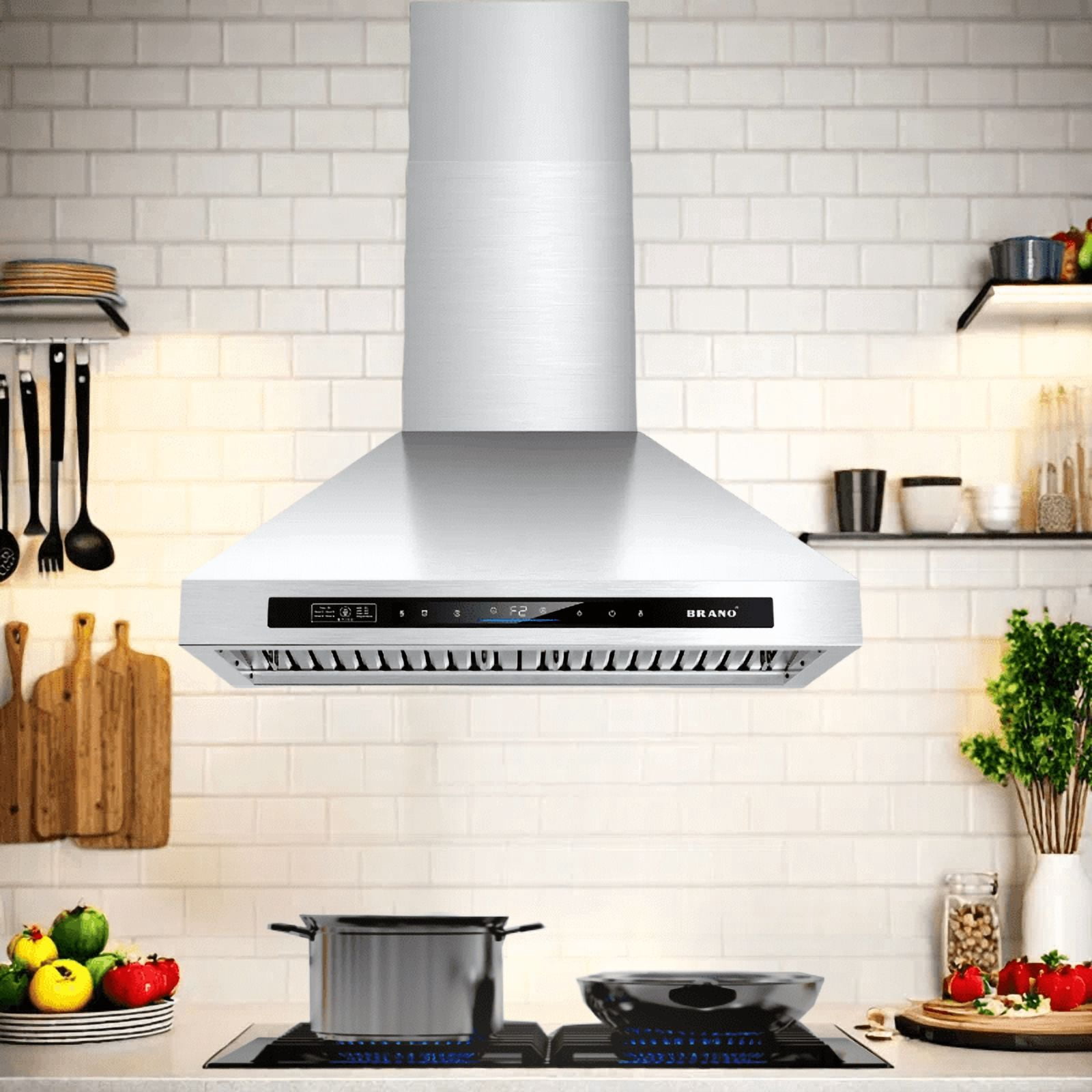 BRANO Hotte de cuisine murale convertible ductée/non ductée de 30 pouces en acier inoxydable