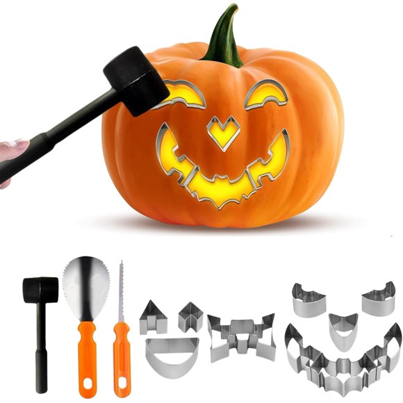 YSTIANN 13 PCS Pumpkin Carving Kit, Halloween Carving Tools with Stainless Steel Blades & Stencils – Safe, Durable Set for Easy Jack-O-Lantern Decorations WJ94-3496