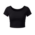 thumbnail image 1 of VSSSJ Hauts Courts pour Femmes Manches Courtes Col Rond Extensible Chandail Décontracté Ajusté Uni Confortable Été Basique T-Shirts Courts Noir Taille Unique, 1 of 5