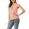 thumbnail image 4 of INSPIRE CHIC Women's Floral Blouse Short Cap Sleeve Chiffon Casual Ruffle Tops M Dark Pink, 4 of 7