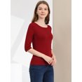 thumbnail image 4 of INSPIRE CHIC Hauts pour Femmes Manches au Coude Encolure Bateau Coupe Ajustée T-Shirt Classique Décontracté L Rouge Vin, 4 of 6