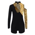 thumbnail image 4 of YONGHS Kids Girls Gymnastics Glitter Unitard Cold Shoulder Long Sleeve Rhinestones Color Block Patchwork Leotard Snakeskin Yellow 10, 4 of 5
