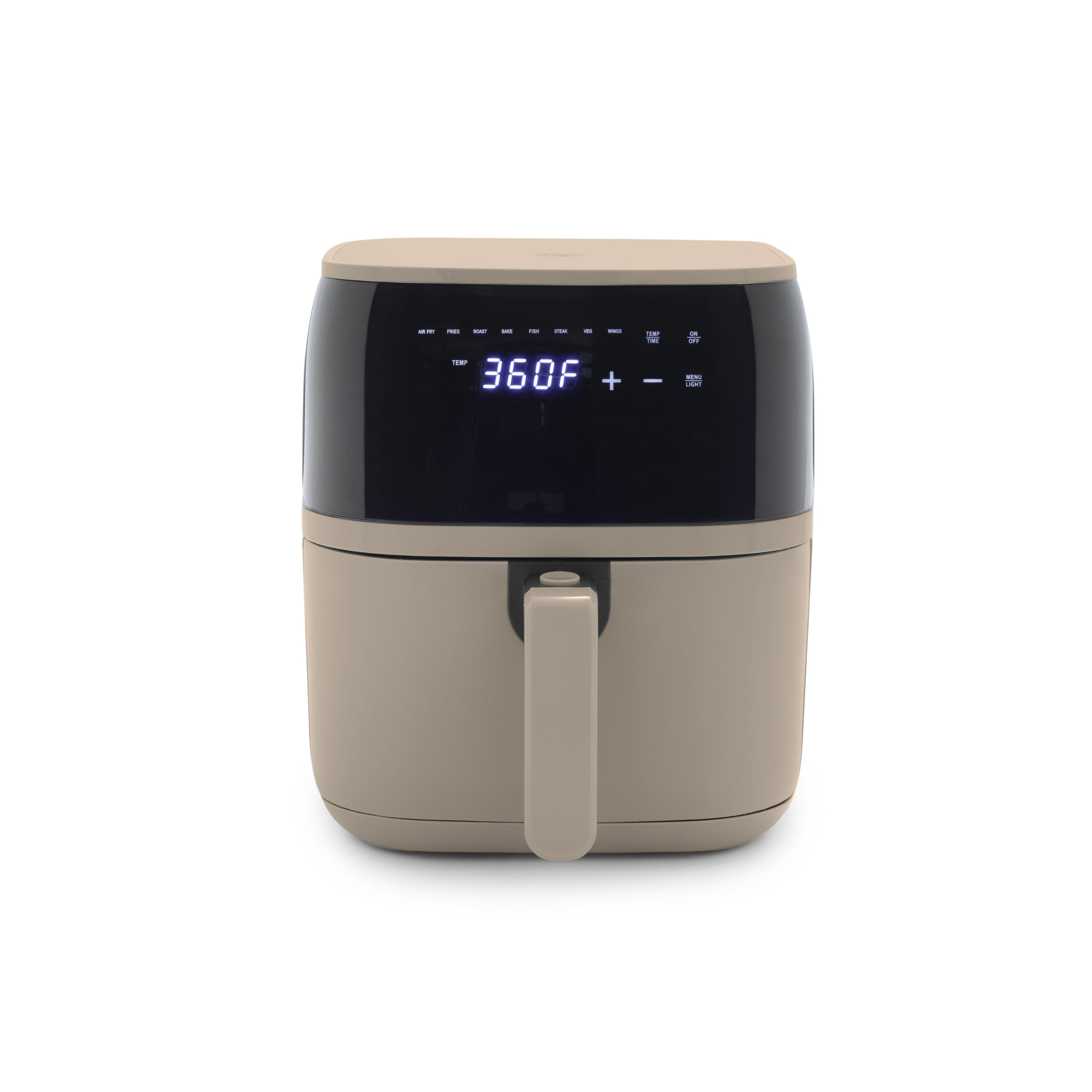 GreenLife Compact Electric Air Fryer Oven 5.3 QT PFAS-Free Ceramic Nonstick Drawer 8 One Touch Digital Display Easy View Window Auto Shut-Off Timer Dishwasher Safe Parts 1500 Watts Taupe