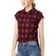 thumbnail image 1 of INSPIRE CHIC Chemise à Carreaux pour Femme à Col Pointu, Manches Courtes à Revers, Boutonnée, m Rouge, 1 of 1