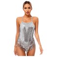 thumbnail image 1 of Aislor Justaucorps de Danse Latine à Franges à Sequins pour Femmes, Justaucorps, Hauts, Robe de Performance Tango Salsa Argent P, 1 of 7