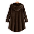 thumbnail image 3 of Qertyioot Women Plus Size Button Plush Tops Hooded Loose Cardigan Wool Coat Winter Jacket, 3 of 4