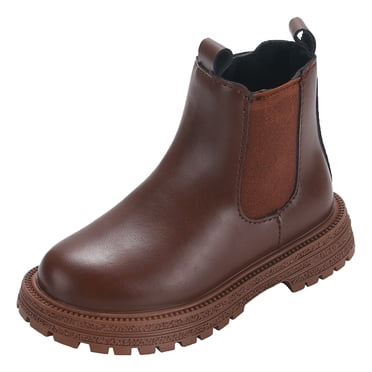 REDARER Girls' Leather Winter Boots - Soft Sole Short Booties for Outdoor Play,Color:Z7 Brown,Size:5.5-6 Years