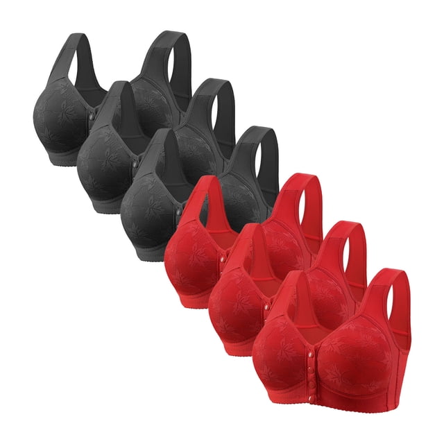 Posijego Women's Front Closure Bra 6 Pack Womens Plus Size Wireless Push up Full Coverage Everyday Bralettes