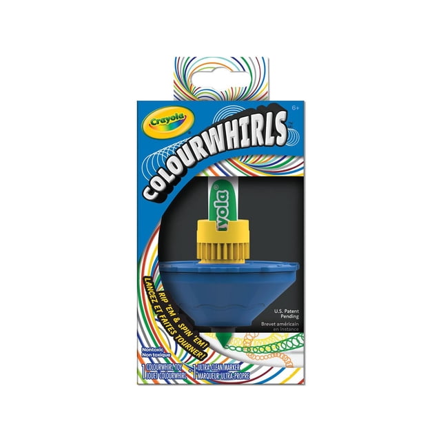 Crayola Colourwhirls Jouet dans un Emballage Bleu avec une Toupie Bleue à Poignée Jaune et un Marqueur Crayola Vert, Conçu pour les Trousses d'Artisanat pour Enfants pour Créer un art en Spirale en Tournant et en Dessinant, Convient aux Enfants de 6 Ans et Plus.