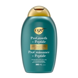 OGX ProGrowth + Shampooing à scalp assoupli par le peptide, le shampooing exfoliant doux soutient la croissance naturelle des cheveux en éliminant le scalpe 1.5% Acides mandéliques