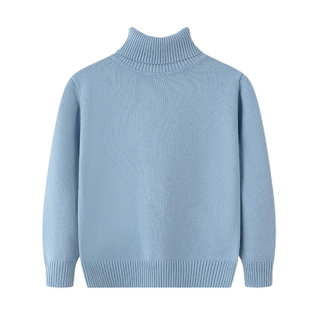 Girls Turtleneck Sweater Pullovers Kids Toddler Ribbed Knit Cotton Sweaters Jumpers Basic Plain Long Sleeve Tops Light Blue, 4 Y