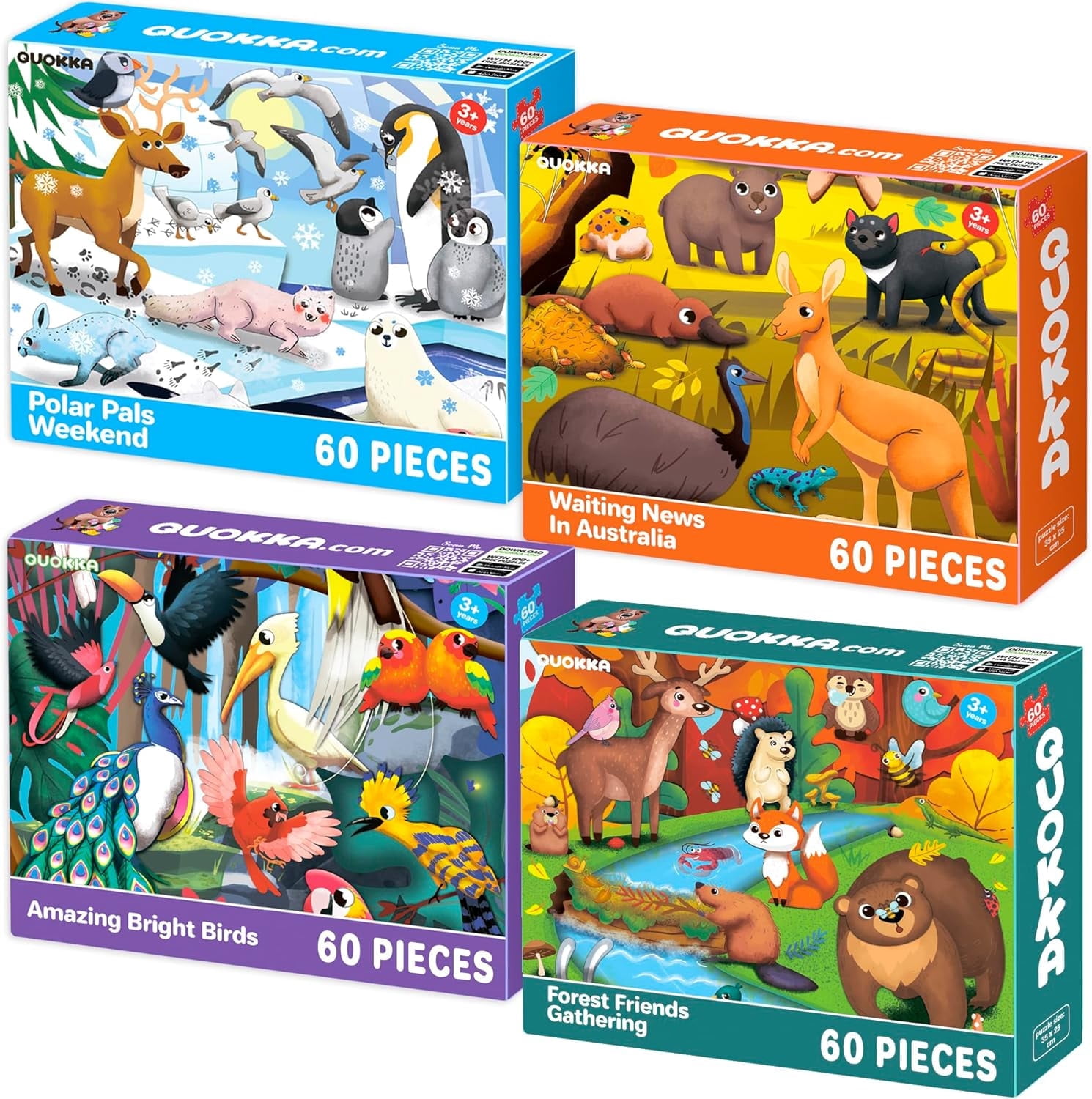 Quokka 60-Piece Jigsaw Puzzle Set – 4-Pack Animal-Themed Puzzles for Kids Ages 4-8, Educational Toy