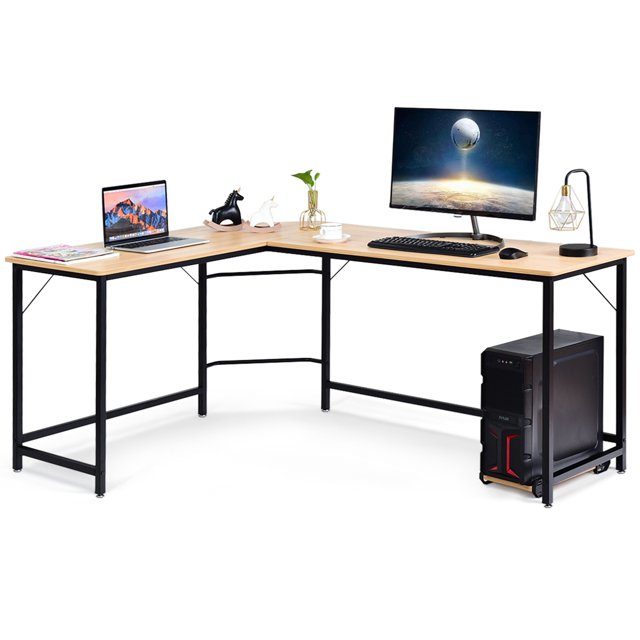 Costway Bureau d'Ordinateur en Forme de L Poste de Travail d'Angle Table de Jeu Bureau à Domicile