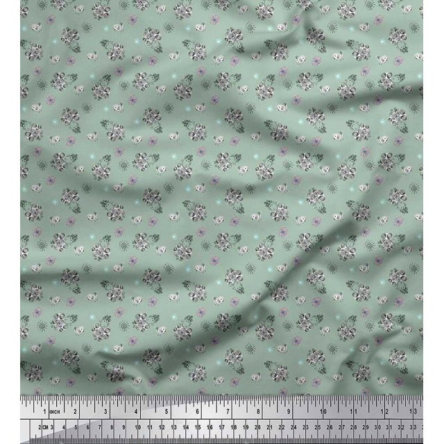 Soimoi Poly Georgette Fabric Floral,Bird & Sheep Kids Print Fabric by The Yard 52 Inch Wide