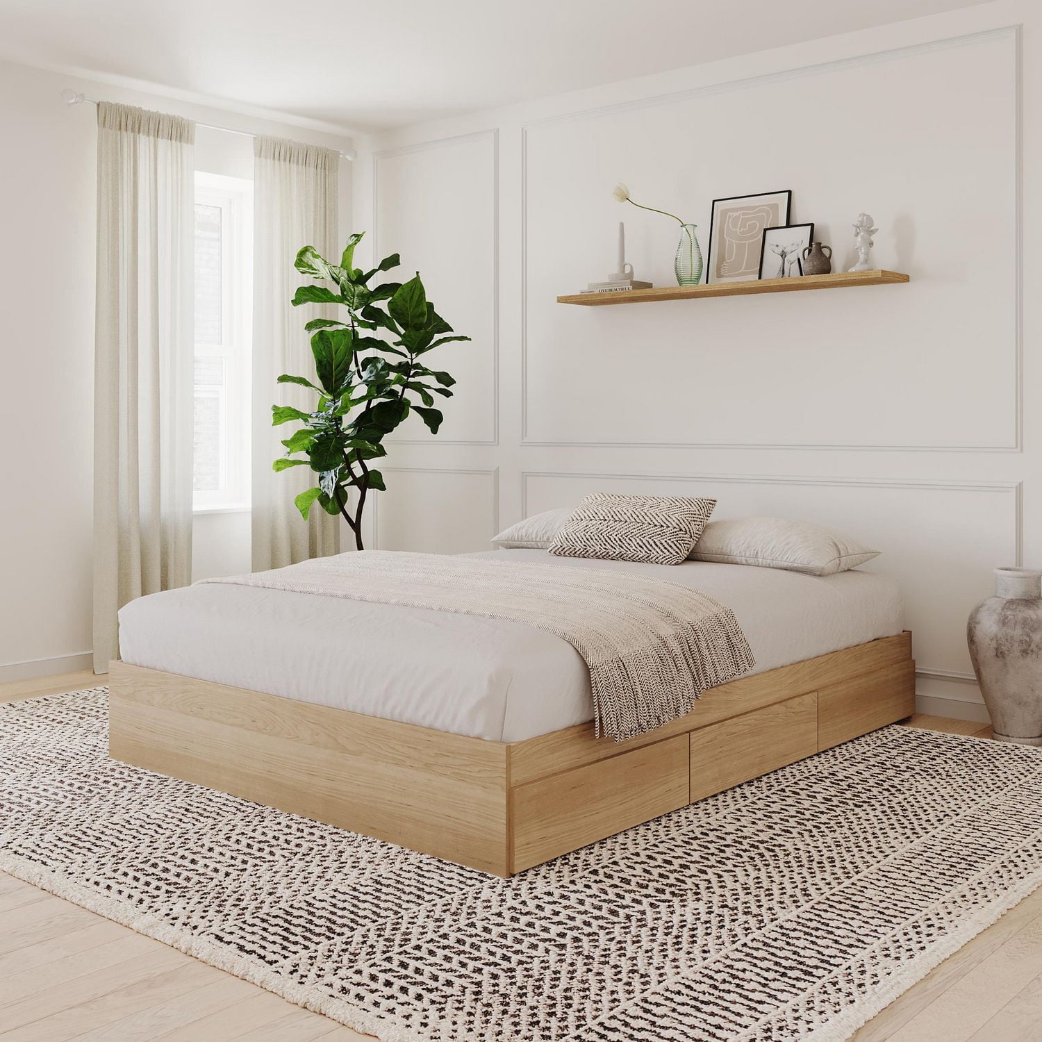 Lit rangement 3 tiroirs Nordik de Nexera, fini Érable naturel