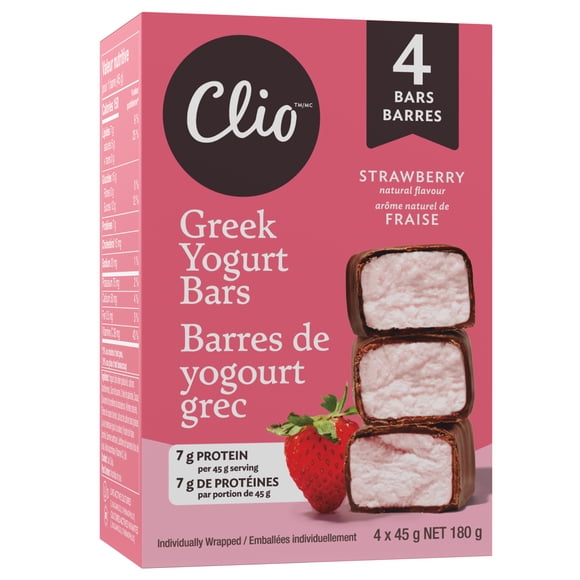 Clio Strawberry Greek Yogurt Bar in Chocolatey Coating, 45g, 4 Ct