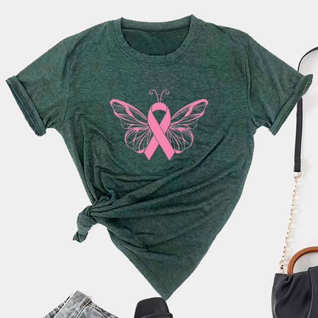 TIMIFIS Chandails de Sensibilisation au Cancer du Sein pour Femmes Été Ample Imprimé T-Shirt à Col Rond Manches Courtes Blouse Décontractée Automne/hiver
