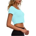 thumbnail image 4 of VSSSJ Hauts Courts pour Femmes Manches Courtes Col Rond Extensible Chandail Décontracté Ajusté Uni Confortable Été Basique T-Shirts Courts Bleu Pâle Taille Unique, 4 of 4