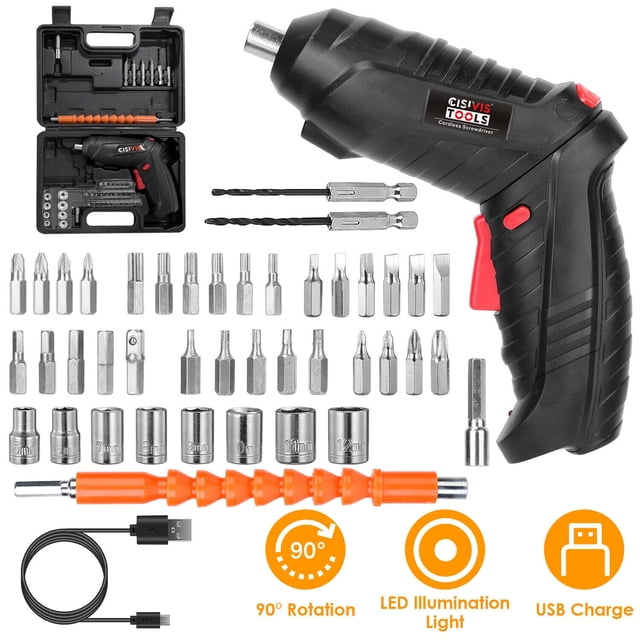 Ensemble de 47 Pcs Perceuse Sans Fil Tournevis Électrique Perceuse Bits Rechargeables