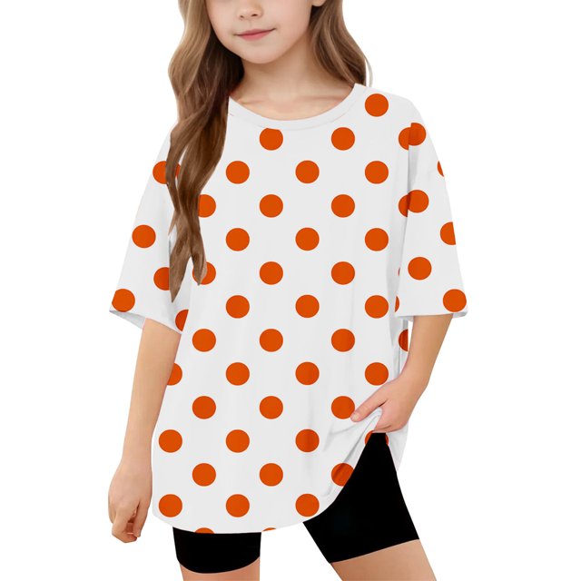 T-Shirts à Manches Courtes à Col Rond pour Filles Haut Tee Enfants Coton Rayé Imprimé T-Shirt Ample Orange 10-11 Ans