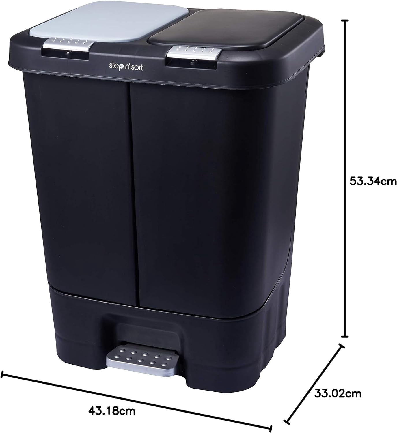 Step N’ Sort 40L Dual Trash & Recycling Bin – 2 x 20L Kitchen Garbage Can, Hands-Free Step Pedal, Dual Lid Opening, Soft-Close Lid, Removable Inner Bins, Black