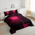 thumbnail image 2 of Abstract King Comforter Set, 3D Stereoscopic Geometric Grid Square Bedding for Kids Boys Bedroom Decor, Modern Geometry Plaid Neon Light Bedding Comforters & Sets, Fuchsia & Black, 2 of 5