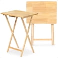 thumbnail image 1 of PJ Wood Plateau-Table Pliable Portable pour Collations pour Téléviseur, Fini Naturel, Ensemble de 2 Pcs, 1 of 11