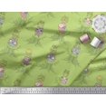thumbnail image 2 of Soimoi Green Modal Satin Fabric Tree Stump & Owl Cartoon Print Sewing Fabric Yard 42 Inch Wide, 2 of 3