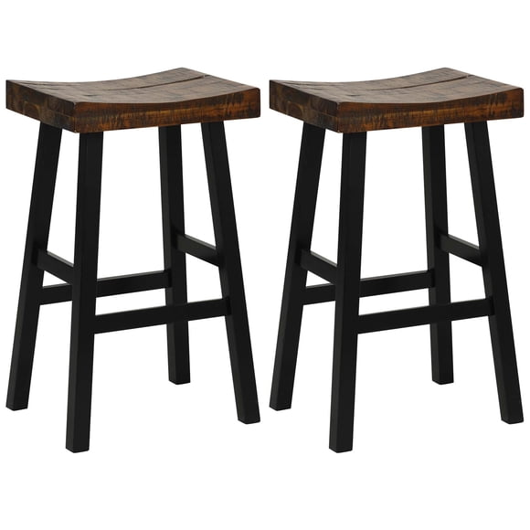 Costway Tabouret de Bar 29 Pouces Ensemble de 2 Hauteur de Bar Bois Massif Siège en Selle Courbé Repose-Pieds