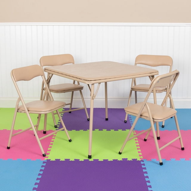 Ensemble de 5 pièces, table et chaises pliantes pour enfants, couleur tan