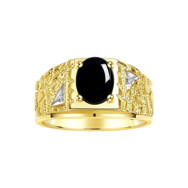 RYLOS Men's Rings 14K Yellow Gold Designer Nugget Ring Oval 9X7MM Gemstone & Diamonds Cabochon Onyx Birthstone Rings For Man Size 12