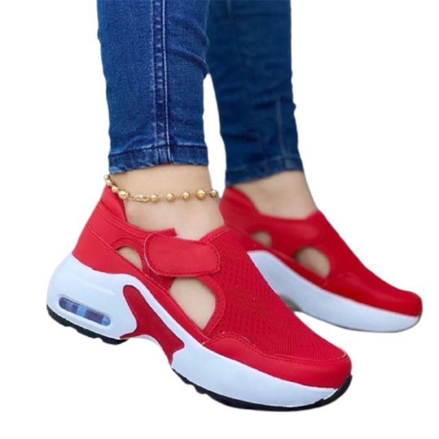 Chaussures de Mode pour Femmes Semelle Coussin d'Air Volant Tissées à Scratch Dessus en Maille Ajourée
