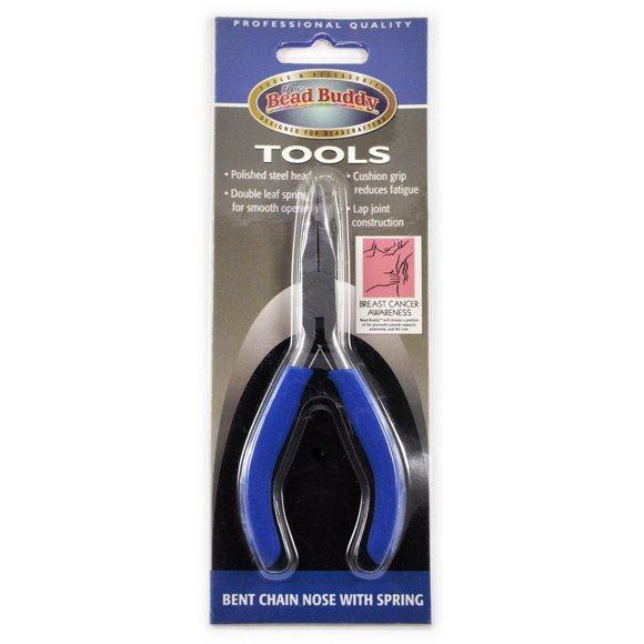 Bead Buddy Bent Chain Nose Pliers with Spring - Chain Nose Pliers for Jewelry Making - Jewelry Pliers
