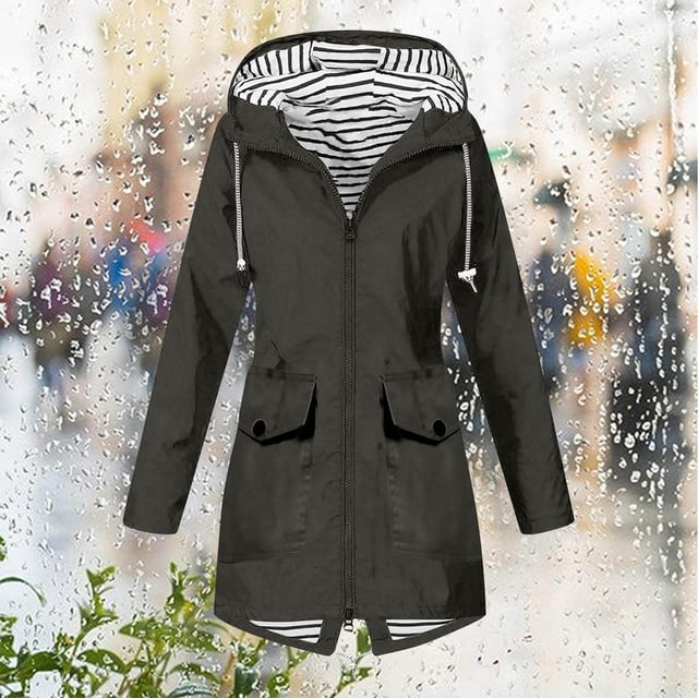 Dvkptbk Women Water Windproof Jacket Outdoor Hooded Raincoat Lightweight Jacket Solid Color Jacket Plus Size Coat With Pocket