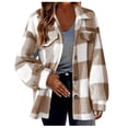 thumbnail image 1 of Timegard Womens Jacket Plus Size Plaid Stand Collar Button down Fleece Hooded Jacket Winter Fuzzy Warm Coat, 1 of 4