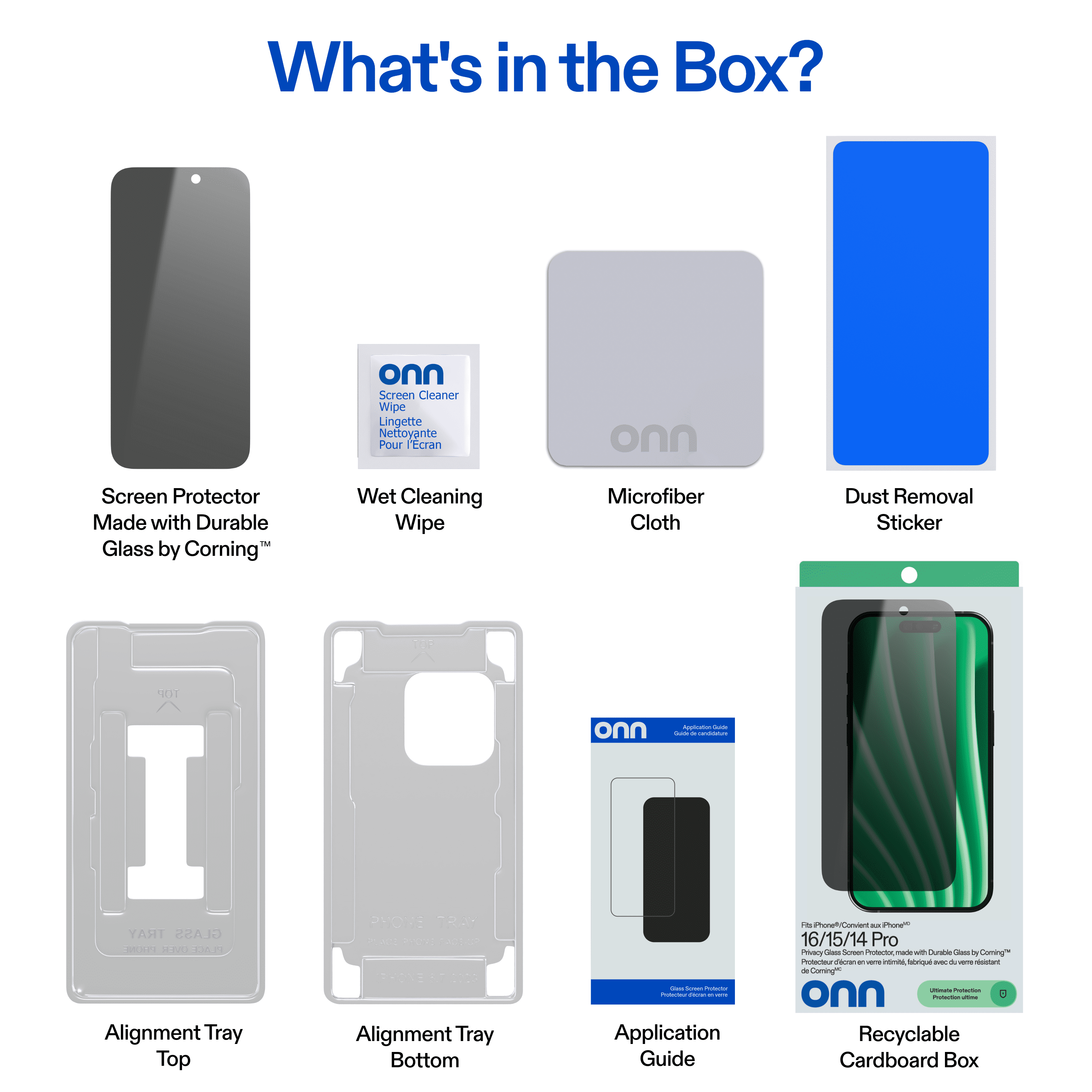 onn Protecteur d’écran en verre intimité pour iPhone® 16 / 15, fabriqué avec du verre résistant de Corning🅪, intimité à 180°, plateau d’installation facile