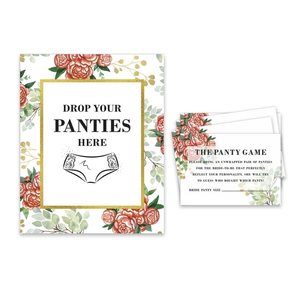 Inkdotpot White Drop Your Panties Bachelorette Party Panty Game Floral Bridal Shower Game 1 Sign+ 30 Size Card