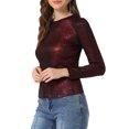 thumbnail image 4 of INSPIRE CHIC Haut pour Femme à Manches Longues Scintillant Pailleté Brillant Métallique Hauts TP Noir Rouge, 4 of 6