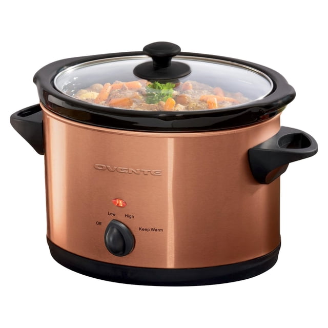 OVENTE 4-Quart Electric Slow Cooker with 3 Temperature Setting, Removable Ceramic Pot, Dishwasher Safe Glass Lid, Stainless Steel Body, Ideal for Ent