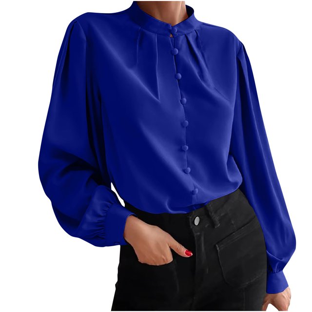 CEHVOM Mode Femmes Couleur Unie Manches Longues Chemise Confortable Respirante Hauts Liquidation