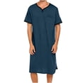 thumbnail image 1 of Chemise de Nuit Texturée en Coton pour Hommes, Robe de Nuit à Manches Courtes, Longue Robe, Blouse à Col en V, Haut de Pyjama, Coupe Ample et Décontractée, Confort, Chemise de Nuit Décontractée avec Poches, 1 of 5