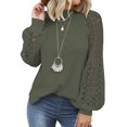 thumbnail image 3 of yingyy Femmes Top Dentelle Manches Longues Chemisier Col Rond Couleur Unie T-Shirt Vert XL, 3 of 6