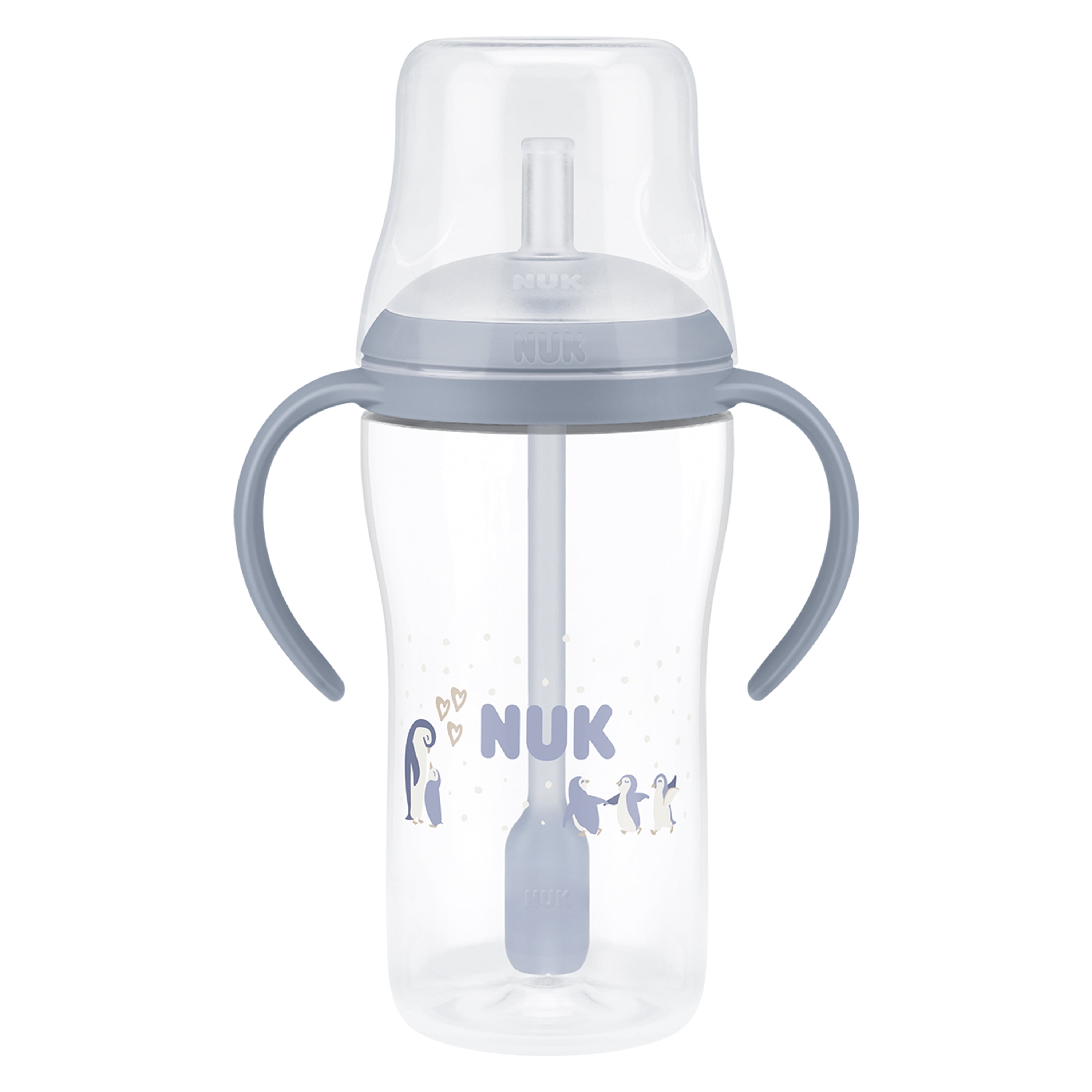 Perfect Match Learner Straw Bottle, 8+ Months, 260 ml, Leak Proof Baby Straw Cup, Anti-Slip Handles, Penguin, 1 Count