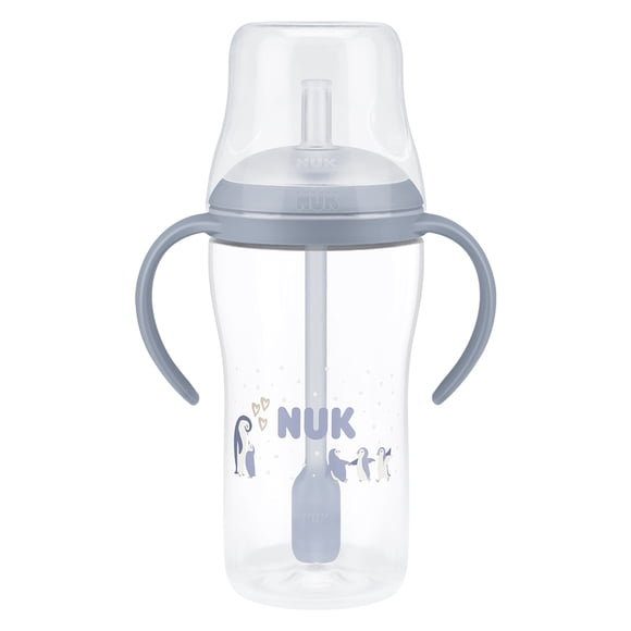Perfect Match Learner Straw Bottle, 8+ Months, 260 ml, Leak Proof Baby Straw Cup, Anti-Slip Handles, Penguin, 1 Count